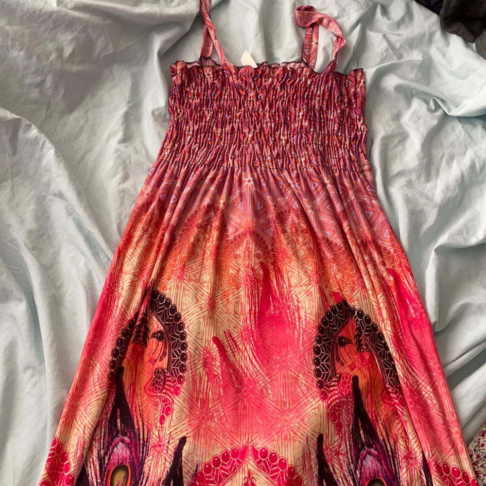 Summery bright silky spaghetti strap dress